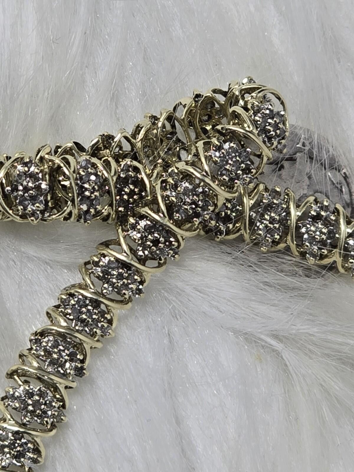 Other 10k Gold Natural Diamond Cluster Station Link Bracelet 7" Size ONE SIZE - 2 Thumbnail