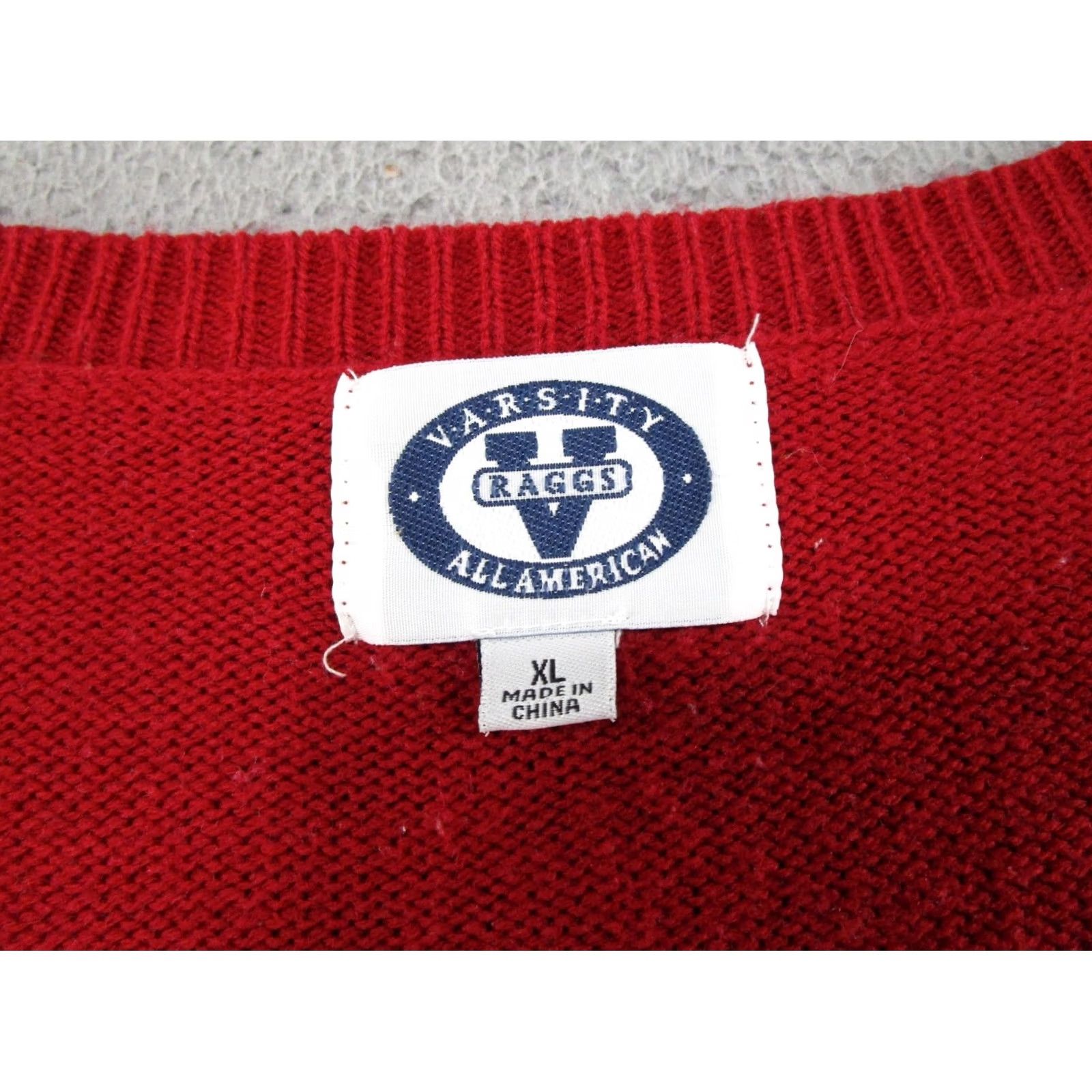 Vintage Varsity Sweater Mens XL Wisconsin Badgers Jonathan Taylor Red Raggs #38 Varsity All American Pullover Decade 0s 80s 90s-based Size US XL / EU 56 / 4 - 2 Thumbnail