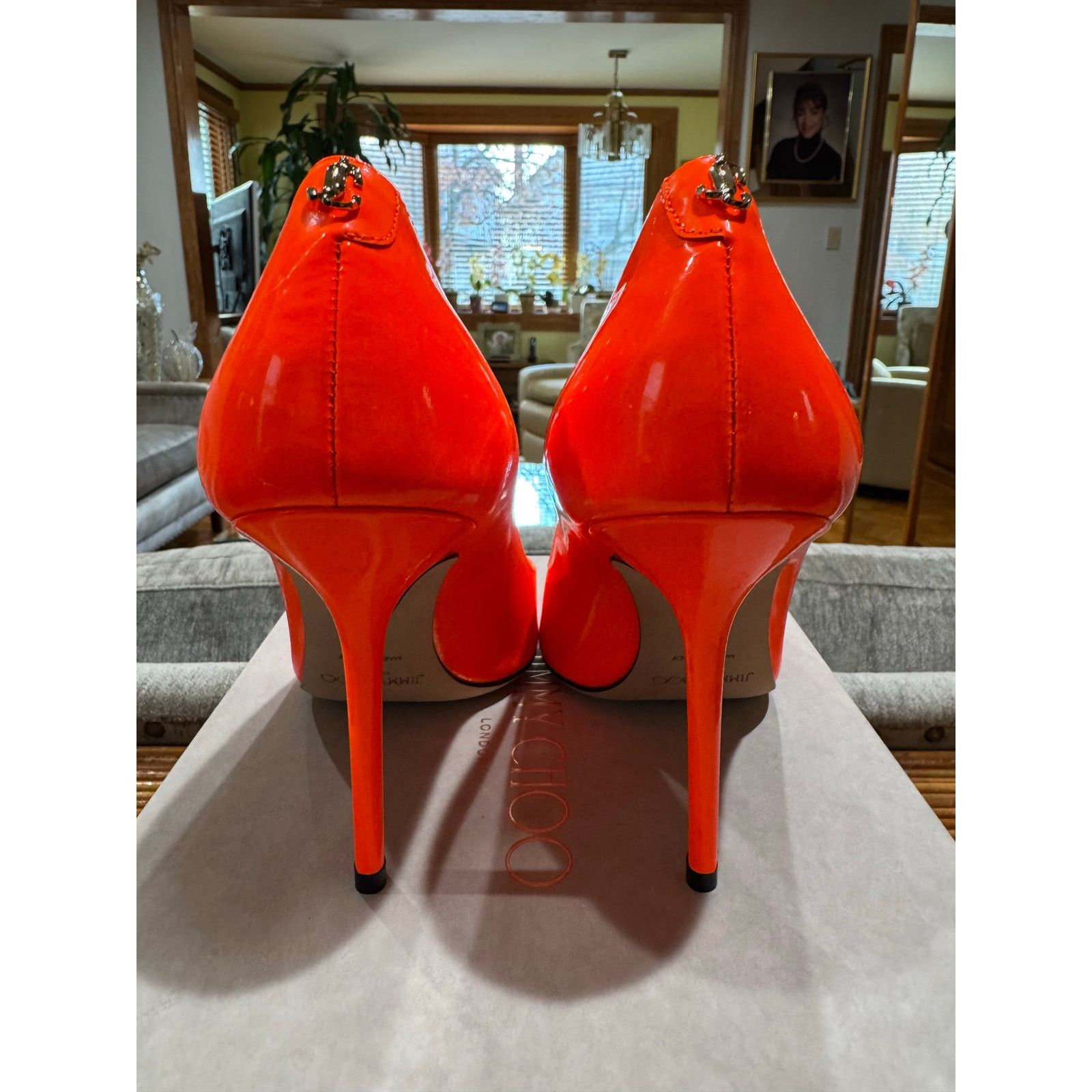 Jimmy Choo Jimmy Choo Love 100 Orange Patent Leather Pumps Size 36.5 EU Size US 5.5 / IT 35.5 - 10 Thumbnail