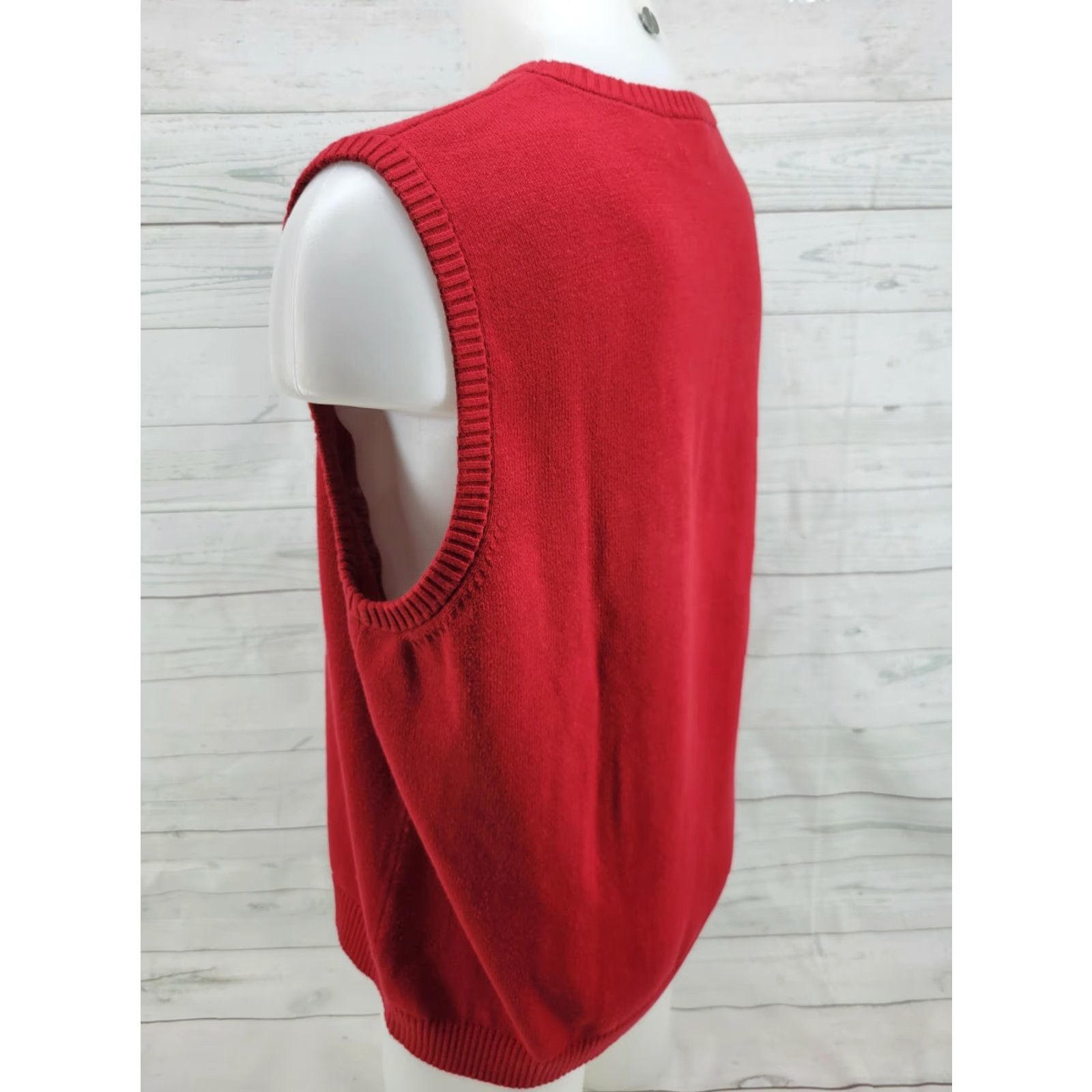 Chaps Chaps Mens Red Solid Cotton Sleeveless V Neck Pullover Sweater Vest Size Large Size US L / EU 52-54 / 3 - 7 Thumbnail