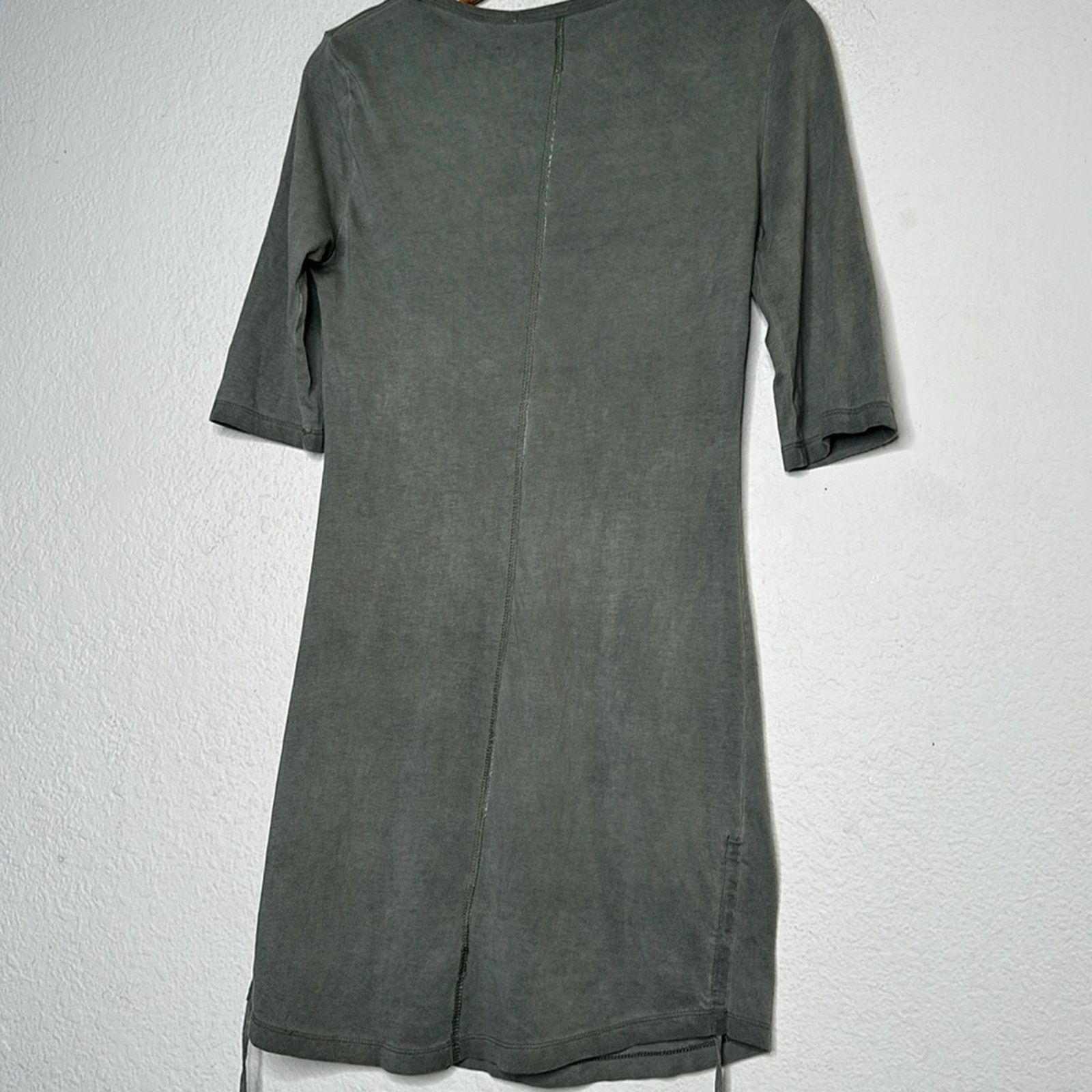 Pam & Gela Pam & Gela Scoop Neck Dress Ruched 1/2 Sleeve Khaki Green SM Size S / US 4 / IT 40 - 10 Thumbnail