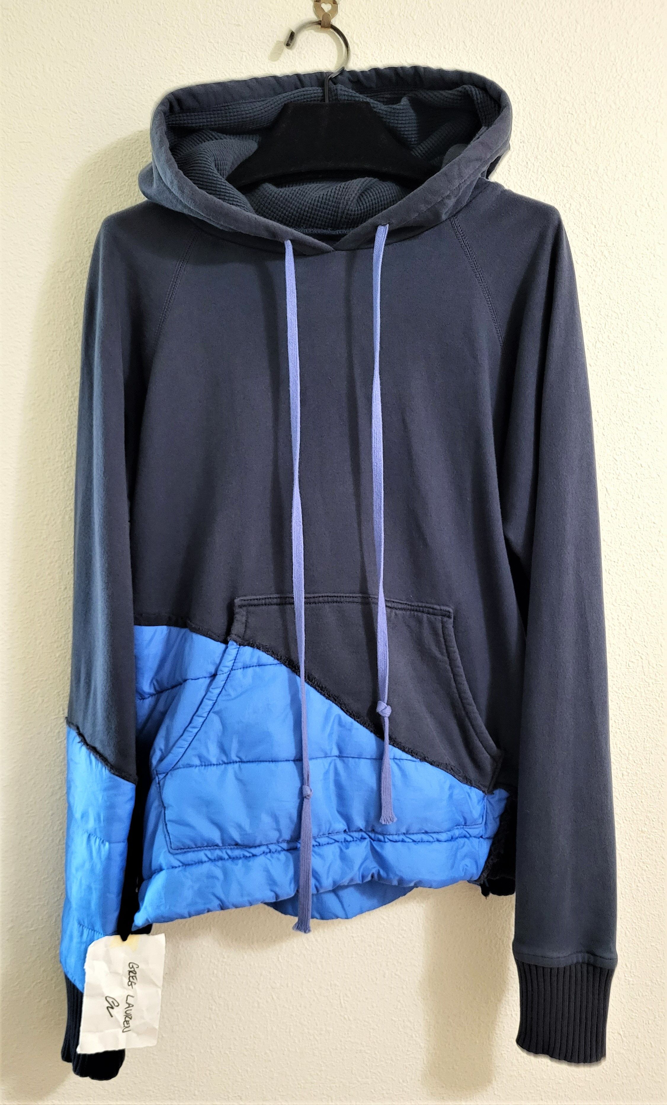 image of Greg Lauren New $1.3K 50/50 Navy Puffy Split Hoodie, Men's (Size Small)