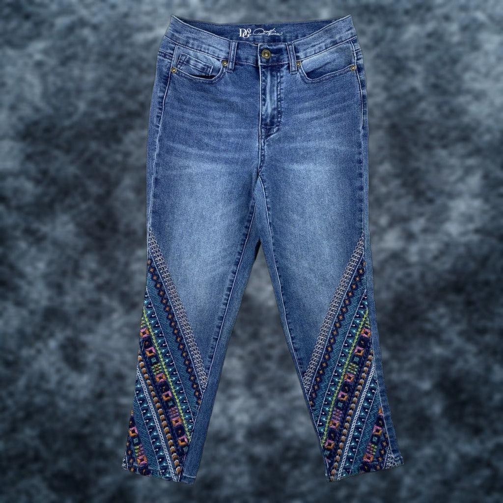 Denime VINTAGEDG2 By Diane Gilman Womens Jeans Sz 2 Blue Embroidered Cropped Stretch Denim Y2K Size 26" / US 2 / IT 38 - 1 Thumbnail