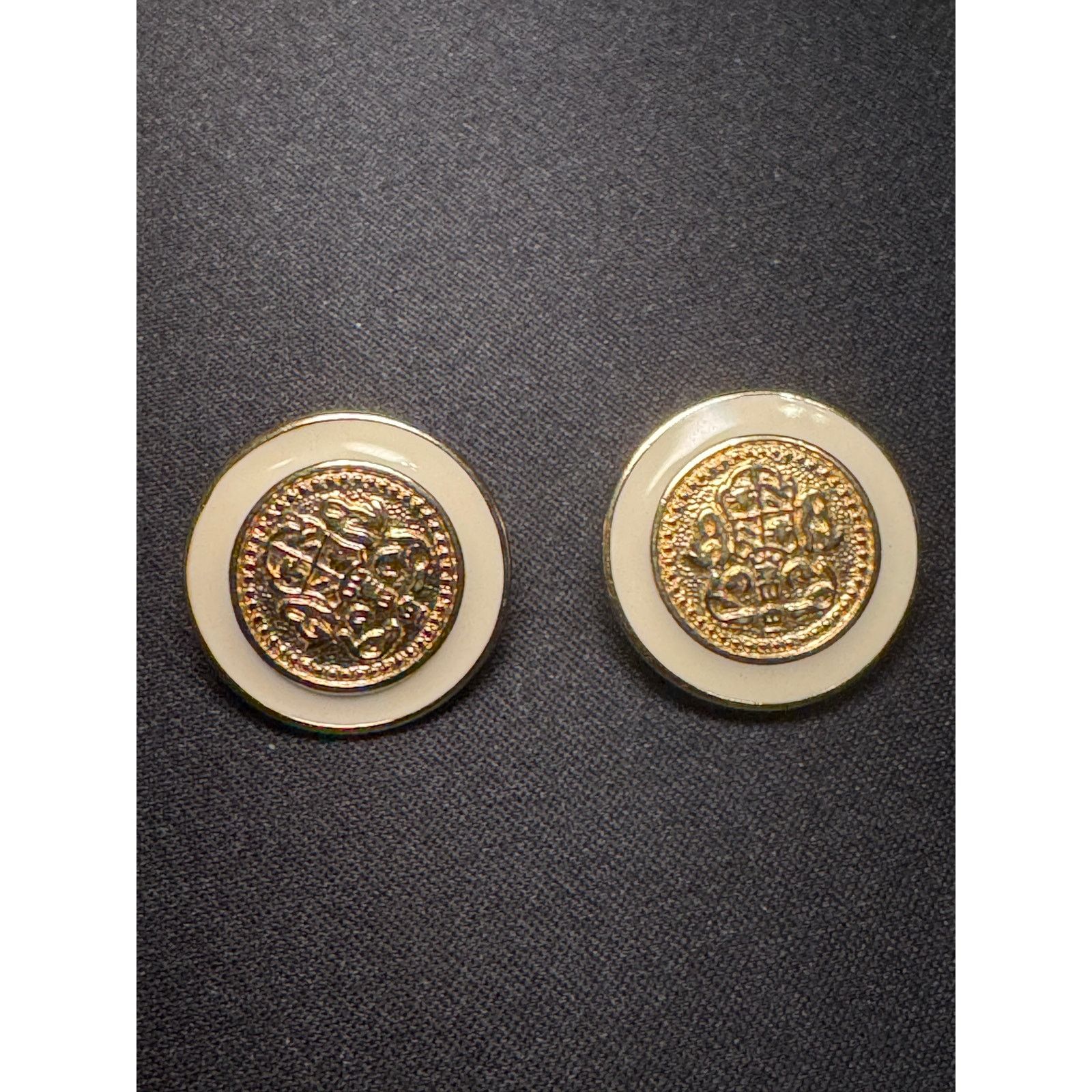Monet Vintage White Enamel w/ Gold Tone Clip On Monet Earrings Size ONE SIZE - 1 Thumbnail