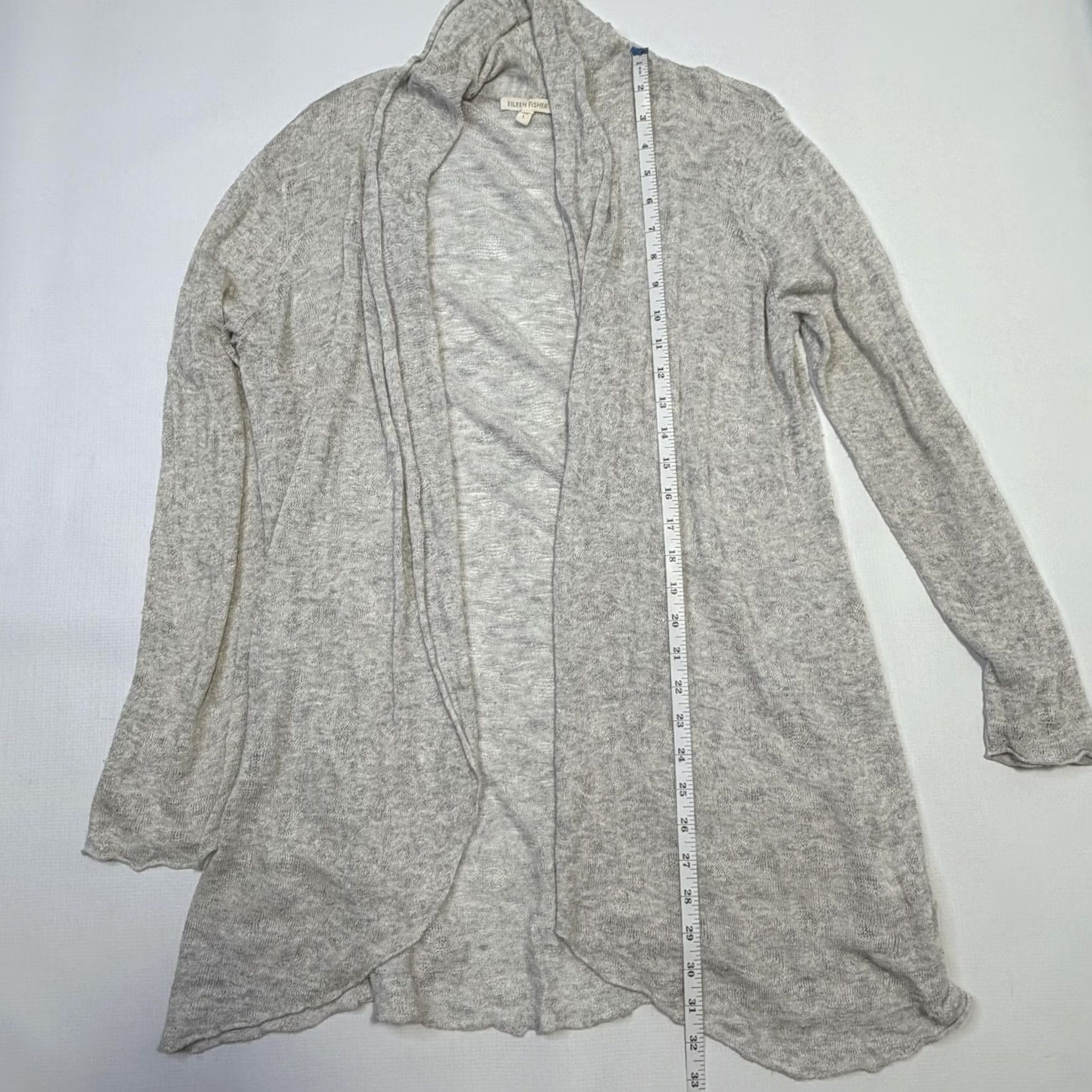 Eileen Fisher VINTAGE Eileen Fisher Cardigan Sweater Womens Large Gray Linen Blend Open Front Draped Size L / US 10 / IT 46 - 6 Thumbnail