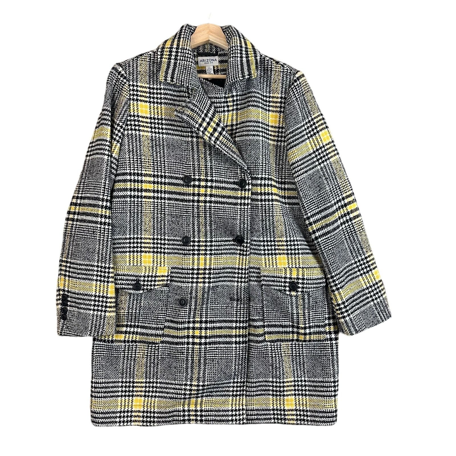 Arizona Jean Co. NWT Vintage Wool Blend Black Yellow Plaid Pea Coat L Y2K Size L / US 10 / IT 46 - 1 Thumbnail