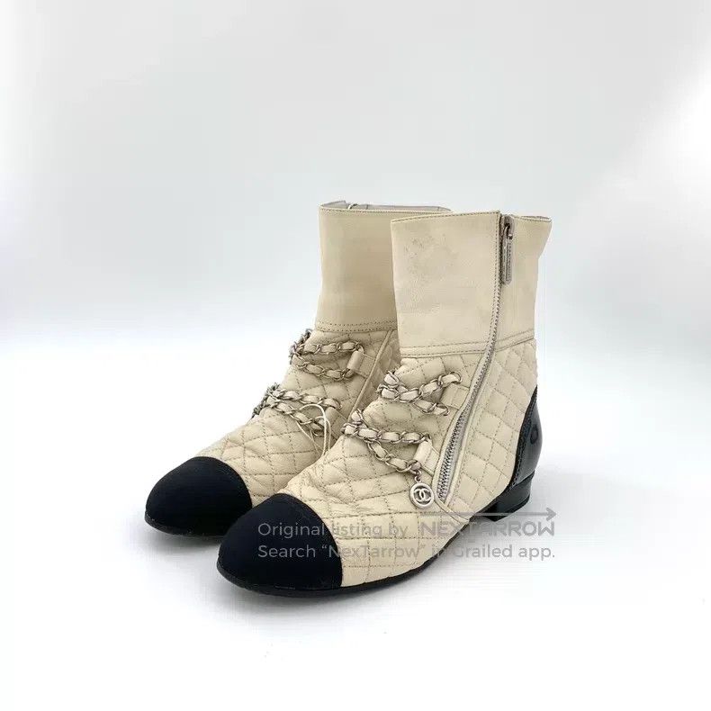 Chanel Chanel Beige diamond chain zipper casual flat boots Size US 5.5 / IT 35.5 - 1 Thumbnail