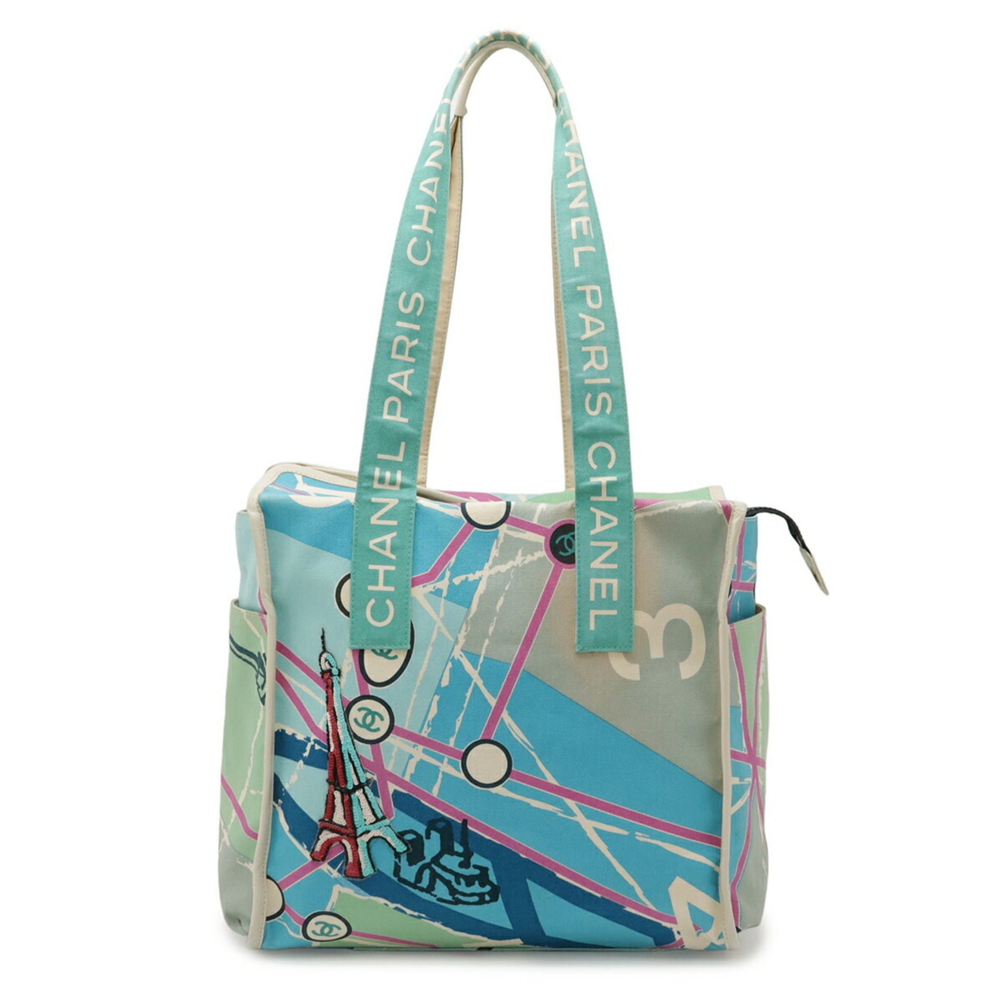 Chanel CHANEL Paris Map Cruise Line Eiffel Tower Tote Bag Shoulder Canvas Sequin Blue Multicolor Size ONE SIZE - 1 Thumbnail
