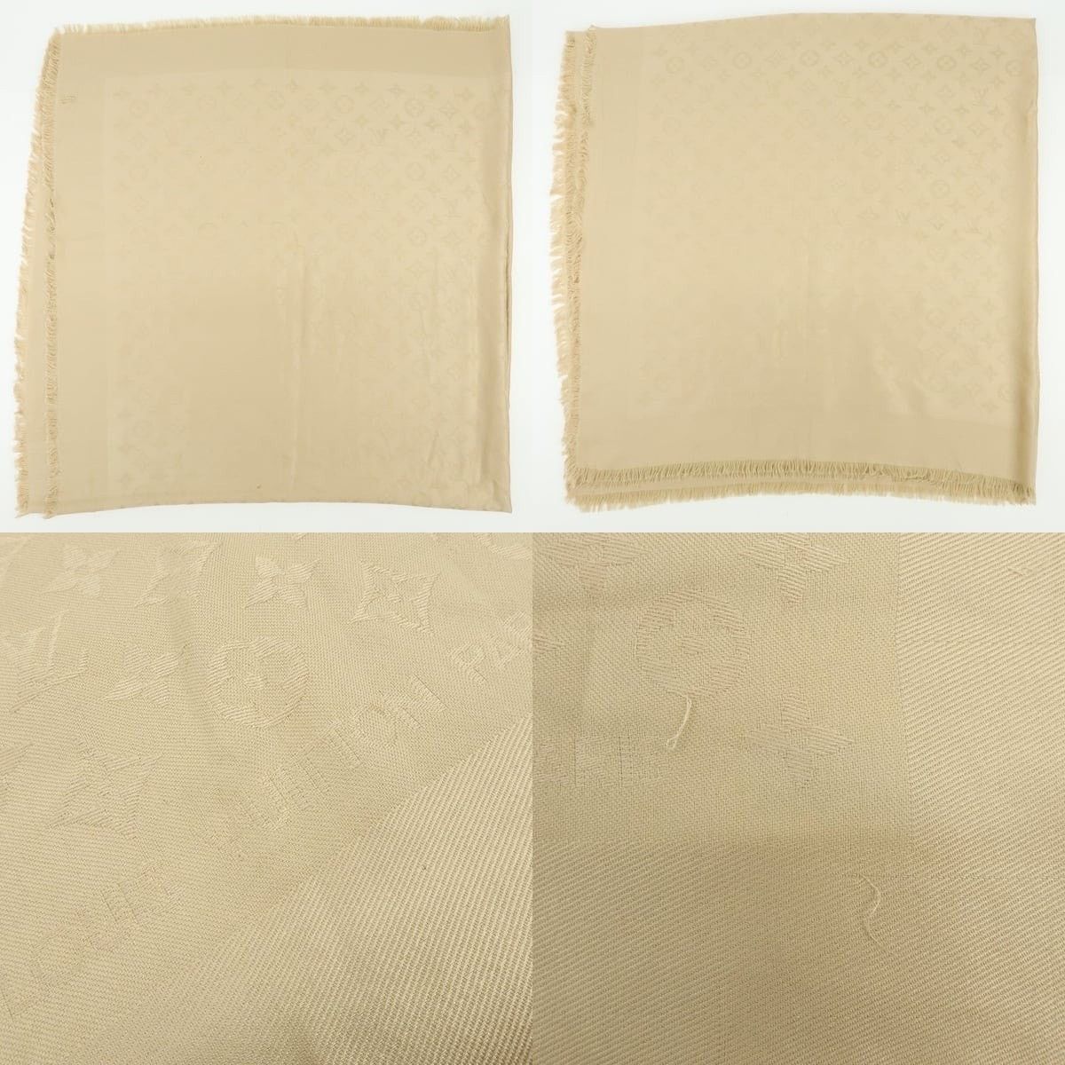 Louis Vuitton Louis Vuitton Monogram Shine Silk Wool Shawl Beige Size ONE SIZE - 4 Thumbnail