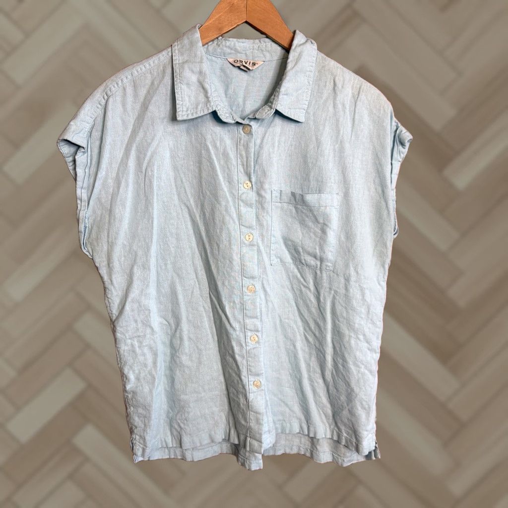 Orvis Orvis Women’s Blue Short Sleeve Linen Blend Shirt Size Medium Pocket Shirt Casual Travel Size M / US 6-8 / IT 42-44 - 1 Thumbnail