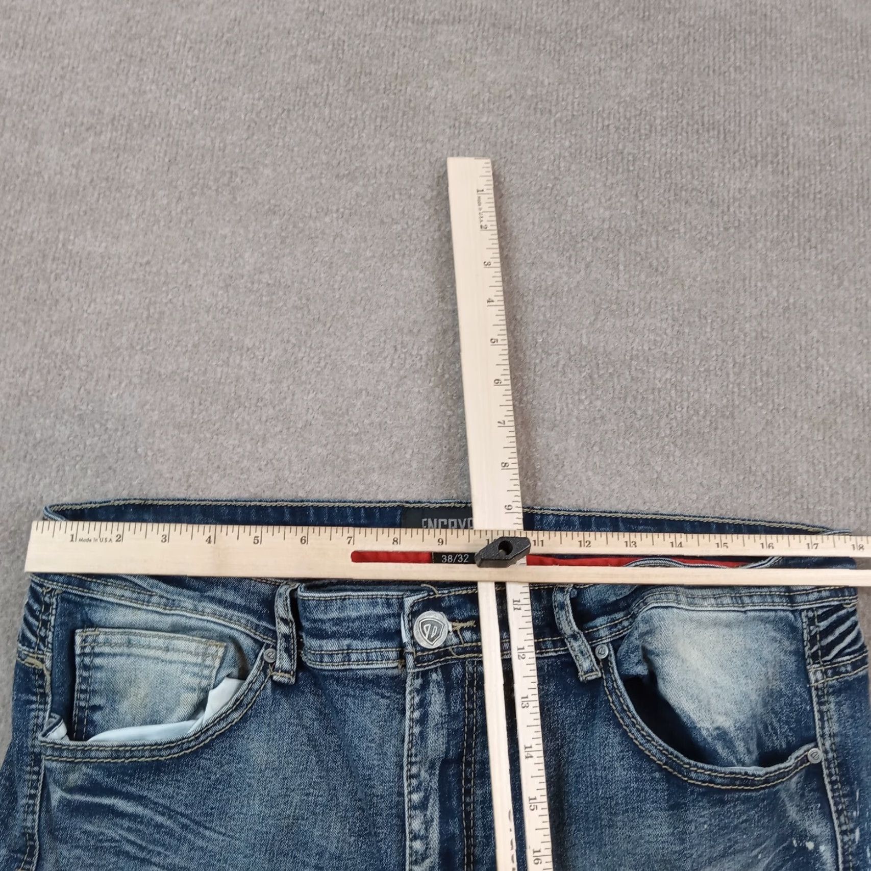 Vintage Encryptd Jeans Mens 36x30 Blue Moto Skinny Leg Paint Splatter Stretch Distressed Size US 36 / EU 52 - 4 Thumbnail