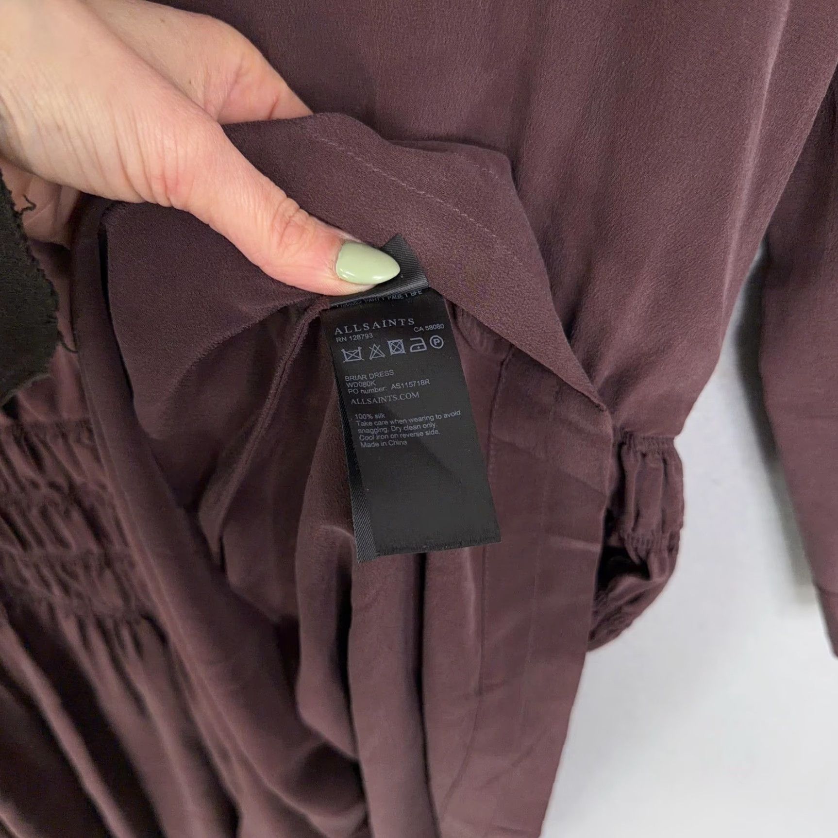 Allsaints AllSaints Dress Shirt Womens 4 Red Burgundy Silk Smocked Mini Button Front Collared Long Sleeve Casual Party/Cocktail Size S / US 4 / IT 40 - 5 Thumbnail