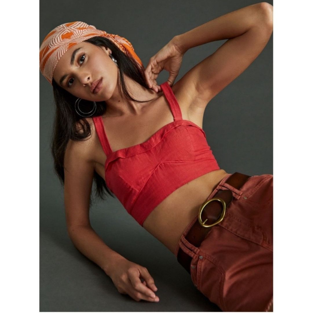 Anthropologie Maeve Anthropologie Red Linen Bustier Top Size Small NWT Size S / US 4 / IT 40 - 1 Thumbnail