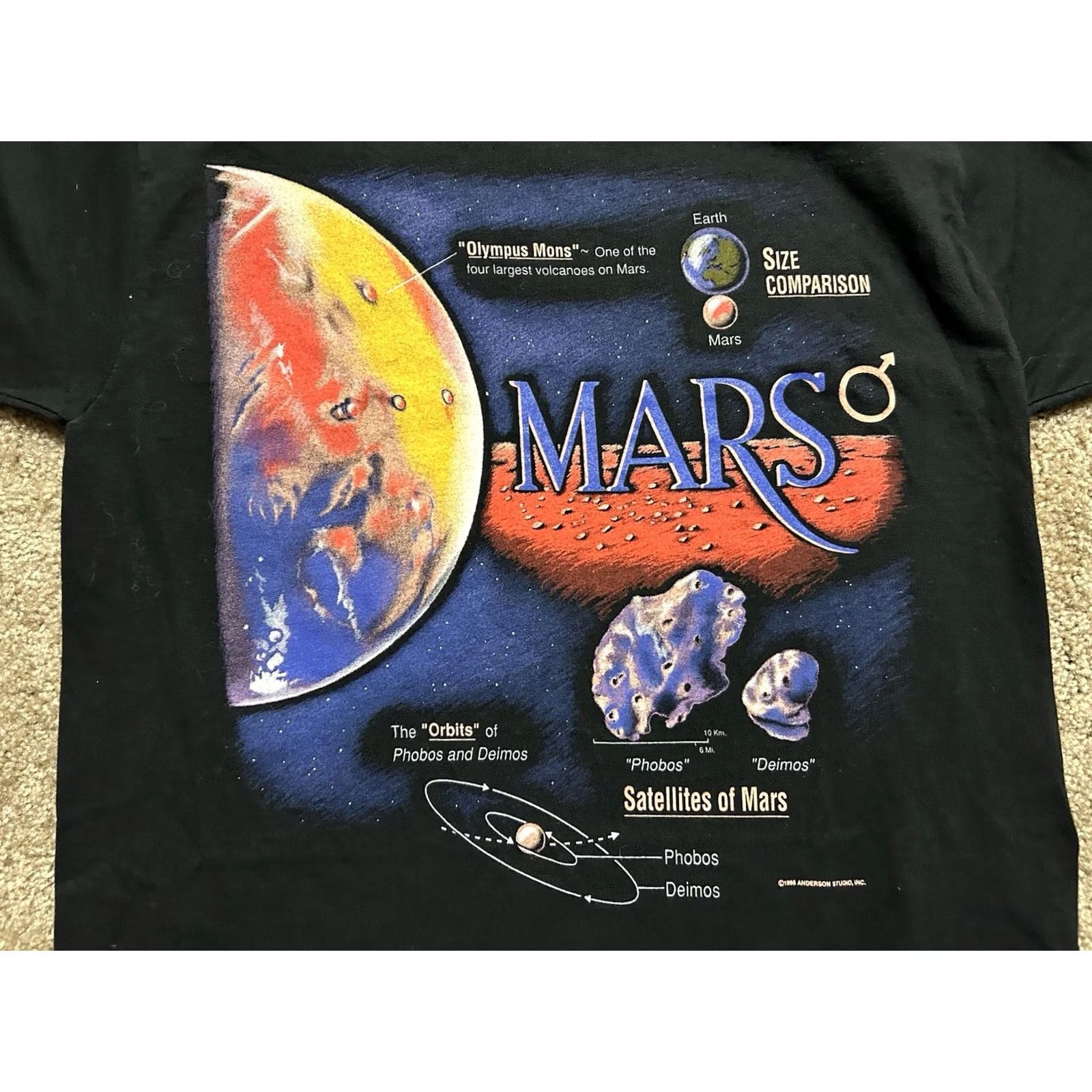 Fruit Of The Loom VTG Mars T Shirt Space 1995 Anderson Studios Black M Mens Shirt Vintage Space Theme Shirt United States 1990s Folded In Shelf Size US M / EU 48-50 / 2 - 3 Thumbnail