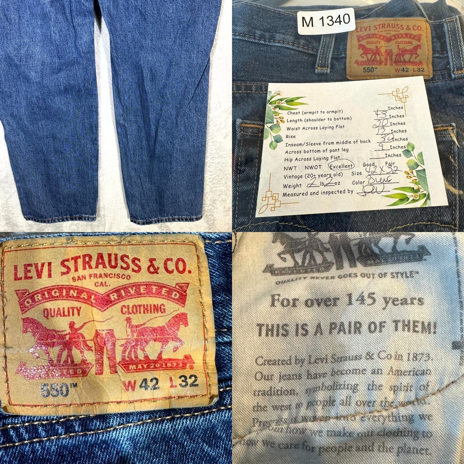 Levi's Levi’s 550 Mens Jeans 42x32 Blue Denim Relaxed Fit Mid Rise Straight Leg Size US 42 / EU 58 - 8 Thumbnail