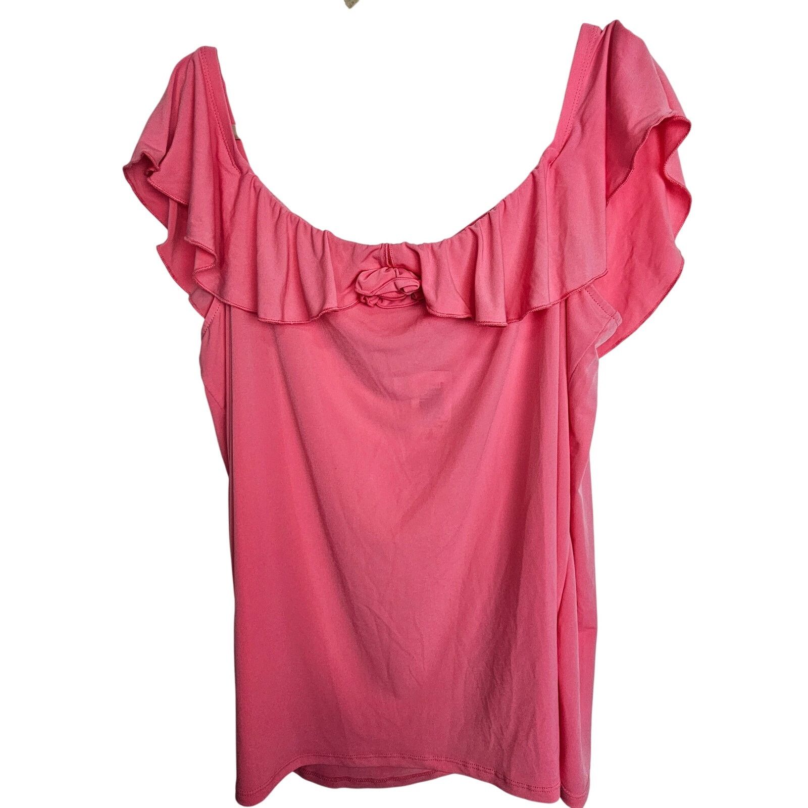 Corridor Torrid Blouse 2X Studio Knit Off Shoulder Ruffle Rosette Size XXL / US 16-18 / IT 52-54 - 1 Thumbnail