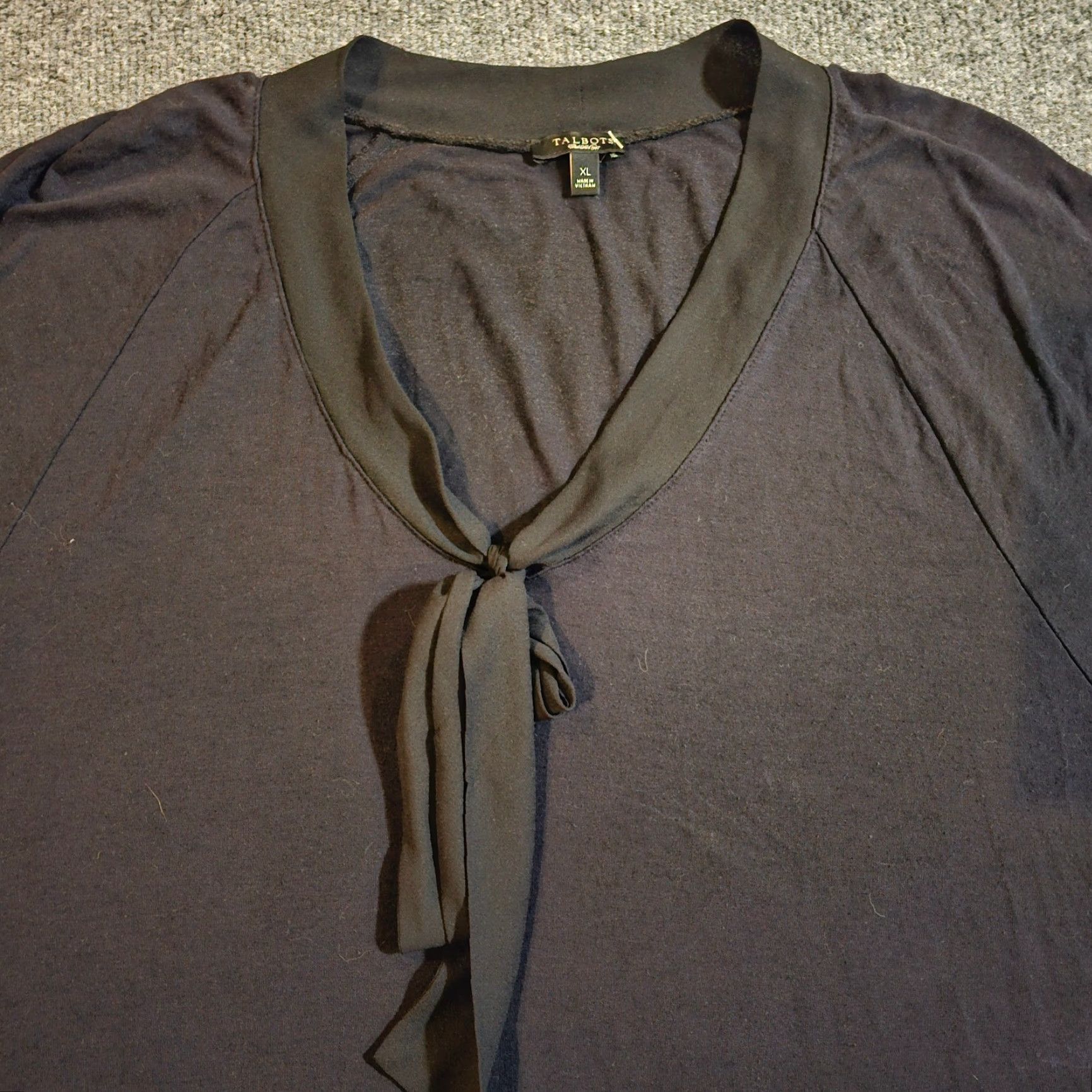 Talbots Talbots Top Shirt Womens XL Black Short Sleeve V Neck Tie Casual Career Blouse Mens? Size XL / US 12-14 / IT 48-50 - 2 Thumbnail