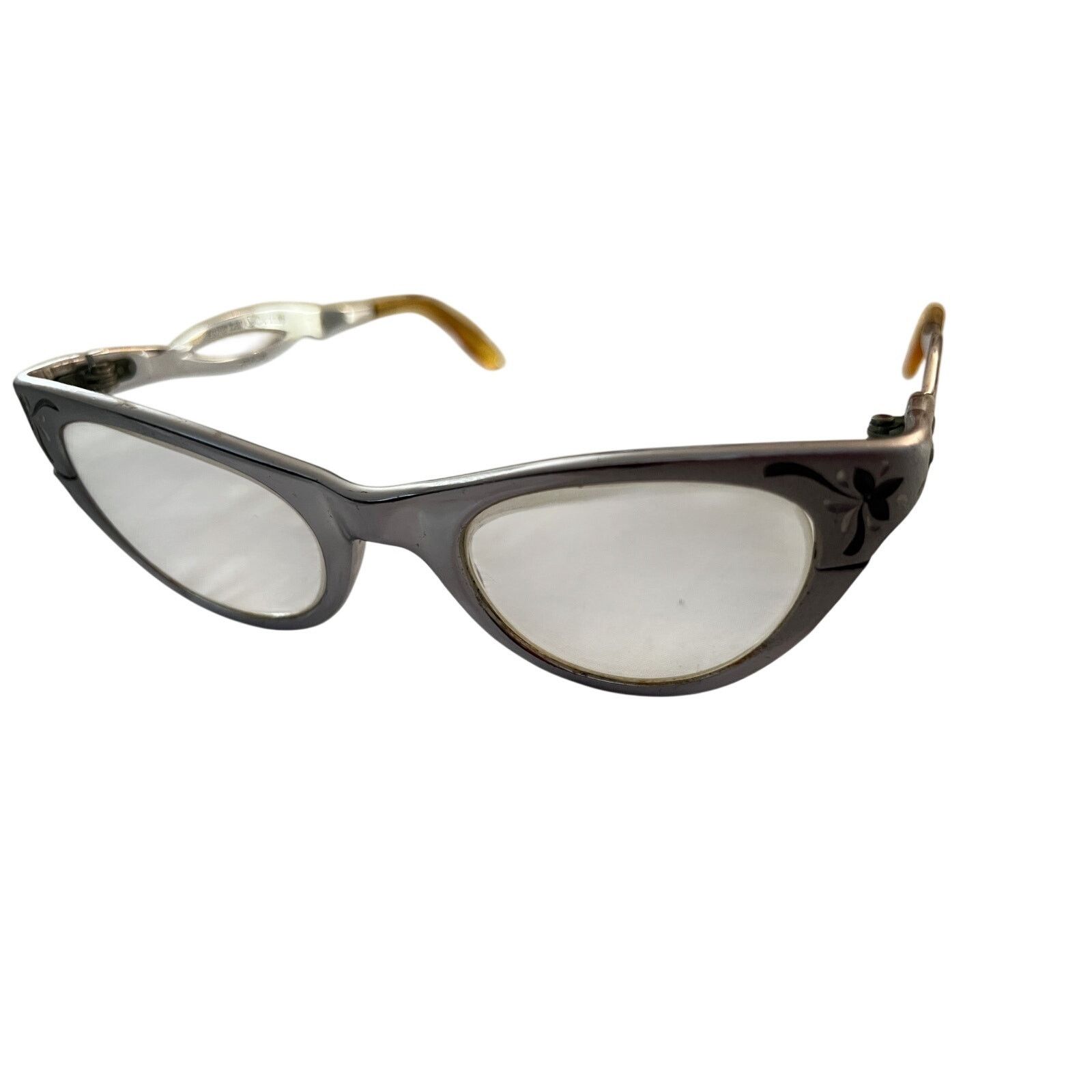 American Optical 1950s American Optical Engraved Aluminum Cat Eye Glasses Size ONE SIZE - 2 Thumbnail