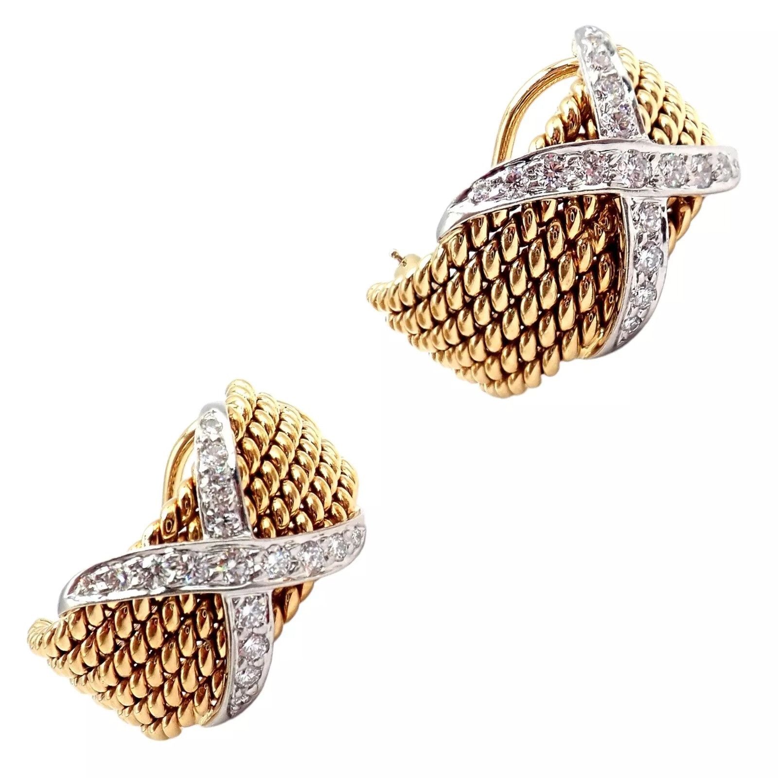 Tiffany & Co. Tiffany & Co Gold Platinum Diamond 6 Row Rope X Earrings Size ONE SIZE - 9 Thumbnail