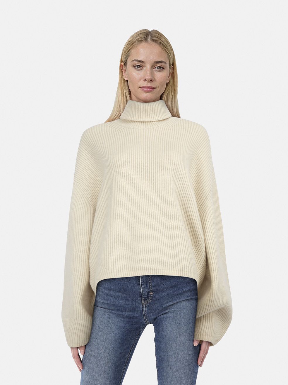 Toteme Beige Wool Ribbed Turtleneck Jumper Size XL / US 12-14 / IT 48-50 - 1 Thumbnail