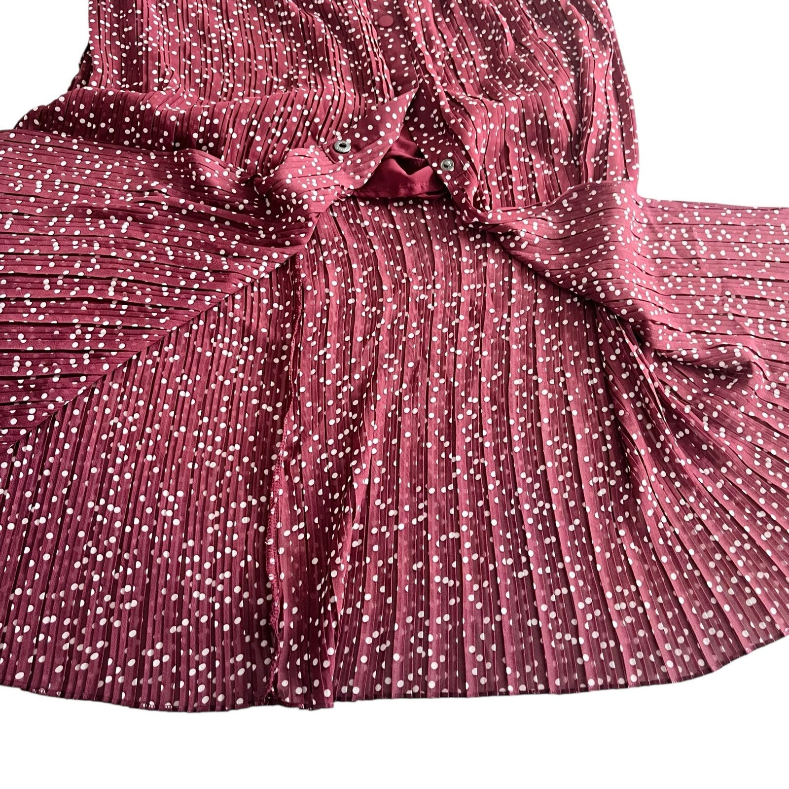 Zara Zara Burgundy Red Polka Dot Print Pleated Maxi Skirt Size 32" / US 10 / IT 46 - 8 Thumbnail