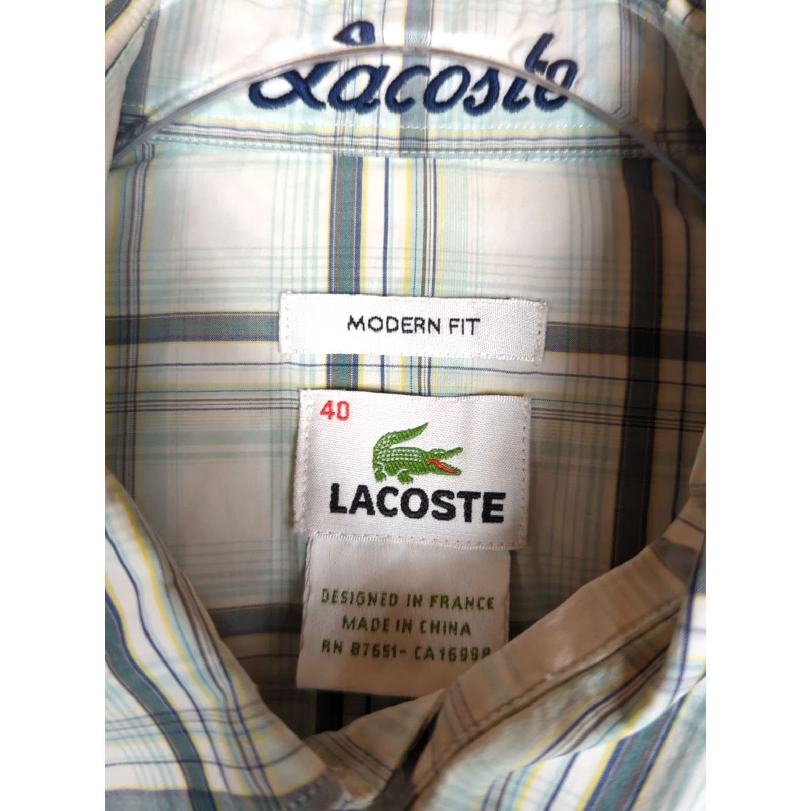 Lacoste Lacoste Button-Up Shirt Mens M Green Yellow Plaid Chest Logo Button-Down Collar Long Sleeve Size US M / EU 48-50 / 2 - 5 Thumbnail
