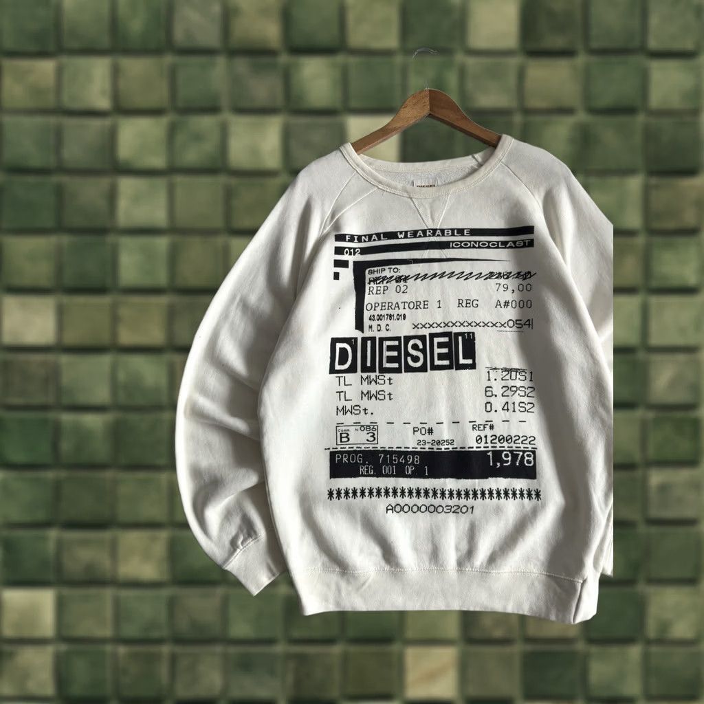 Diesel VINTAGE Diesel Big Logo Boxy Fit Sweatshirt Y2K White Cream Size L Men Size US L / EU 52-54 / 3 - 1 Thumbnail