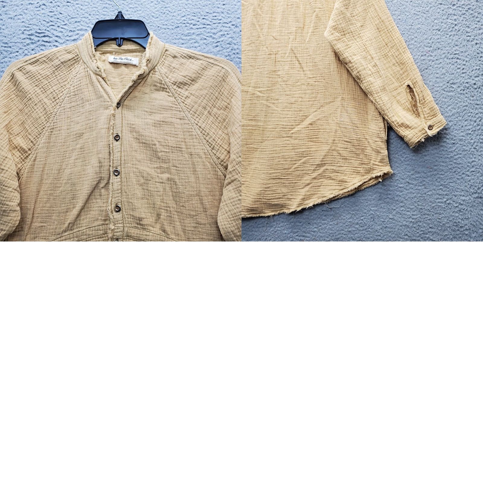 Vintage We The Free Frayed Shirt Womens XS Tan Textured Long Sleeve Pocket Button Front Size XS / US 0-2 / IT 36-38 - 8 Thumbnail