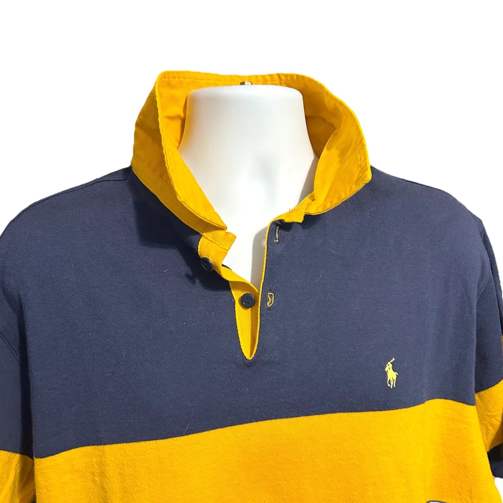 Polo Ralph Lauren VTG Polo Ralph Lauren Polo Shirt Men XL Navy Blue Yellow Stripe Pony Chest Size US XL / EU 56 / 4 - 7 Thumbnail