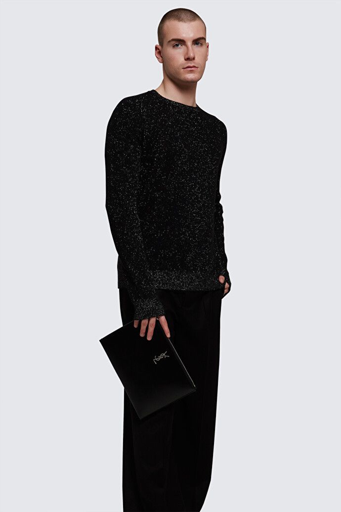 Saint Laurent Paris o1s1wg111124 Sweater in Ribbed Wool and Cashmere in Black Size US XL / EU 56 / 4 - 3 Thumbnail