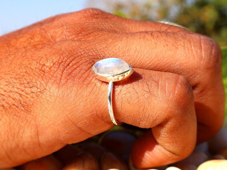 Handmade Rainbow Moonstone Ring, Handmade 925 Silver, June Birthstone Size ONE SIZE - 9 Thumbnail