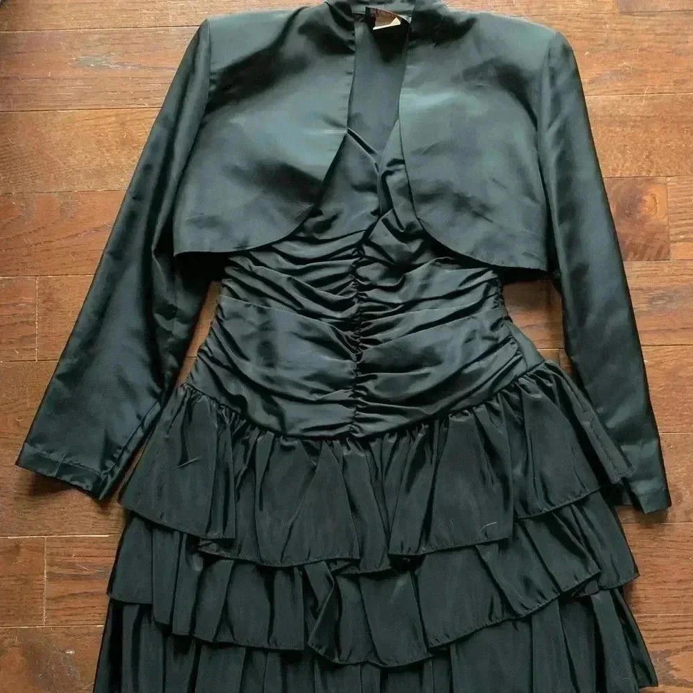 Designer VAMP Black Ruffled Dress with Bolero Jacket - Size 5 Size M / US 6-8 / IT 42-44 - 3 Thumbnail
