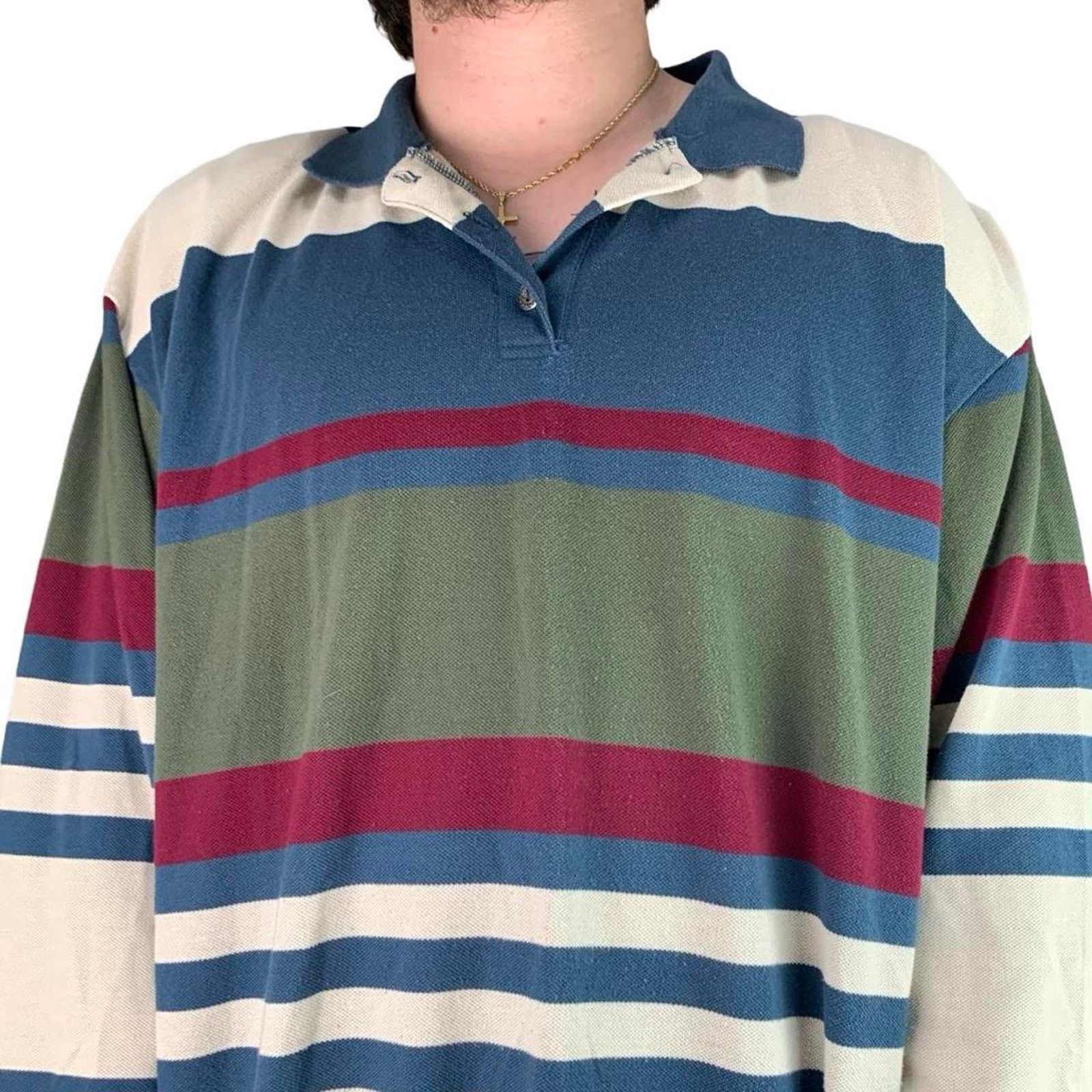 Japanese Brand × Vintage Vintage 90s Carolina Colours Striped Polo Shirt Size US L / EU 52-54 / 3 - 2 Thumbnail