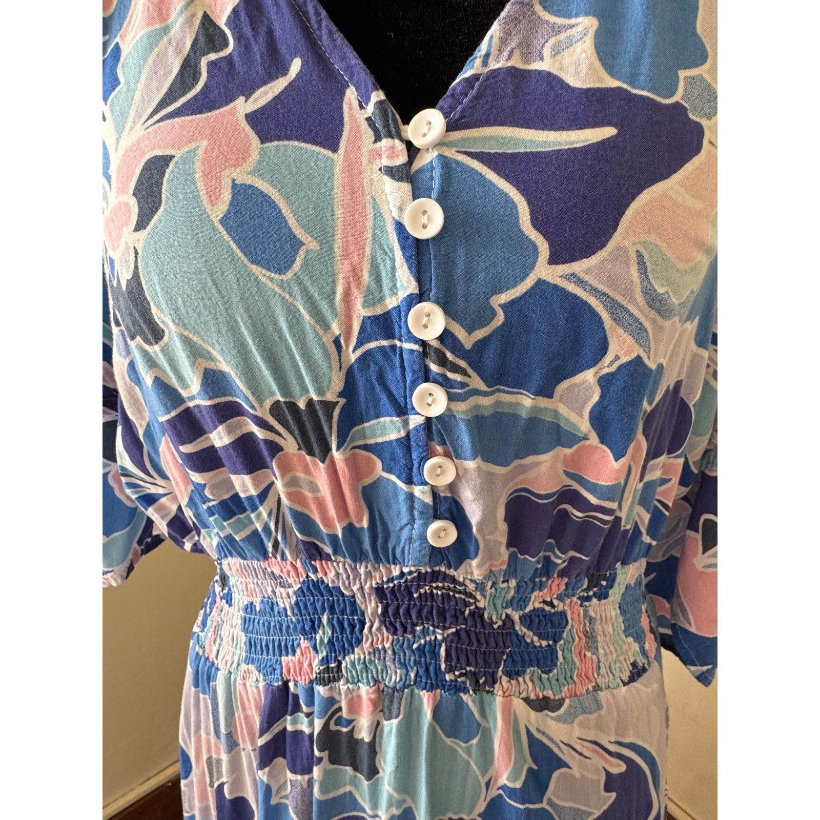 Other Abel The Label Blue Floral Maxi Dress Smocked Waist Boho M Size M / US 6-8 / IT 42-44 - 9 Thumbnail