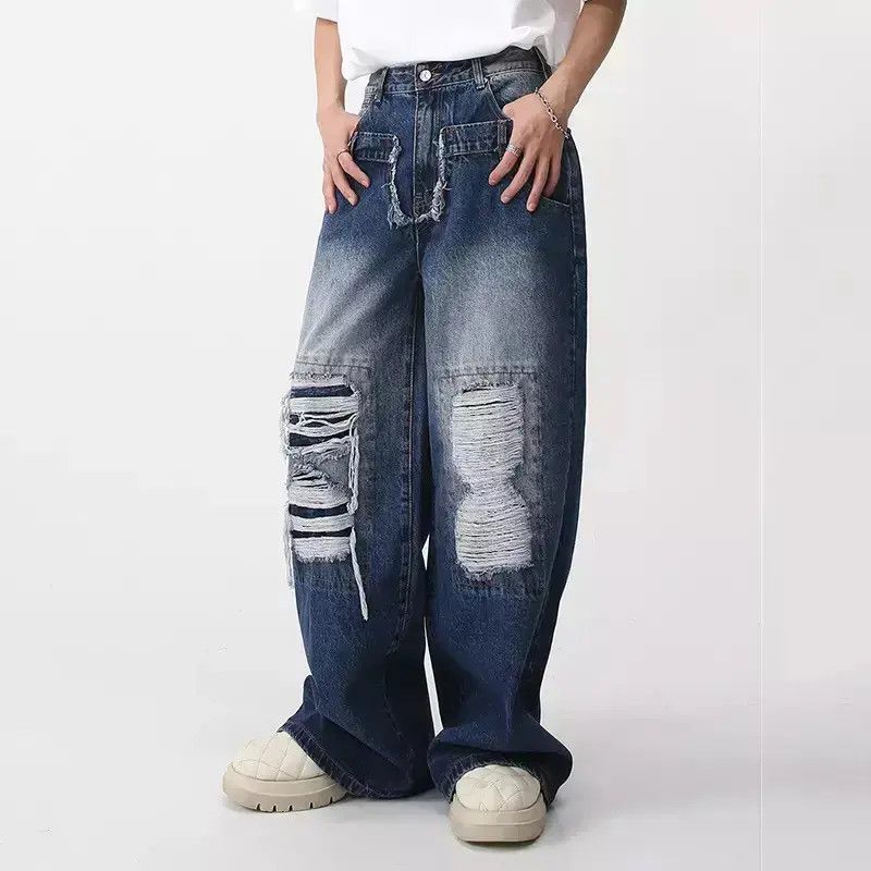 Japanese Brand Holey Baggy Retro Hip Hop Jeans Pants Y2k Casual Loose 90’s Size US 32 / EU 48 - 2 Thumbnail