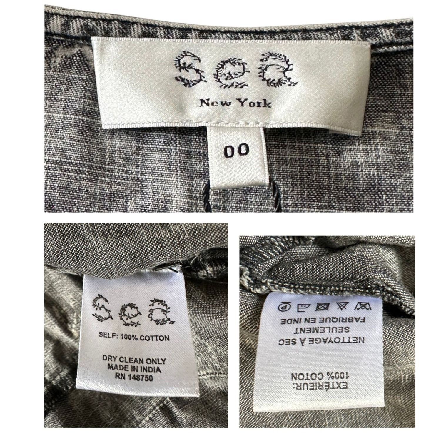 Sea New York Sea New York Dylan Mini Dress 00 Black Chambray Puff Sleeve Size XXS / US 00 / IT 34 - 4 Thumbnail