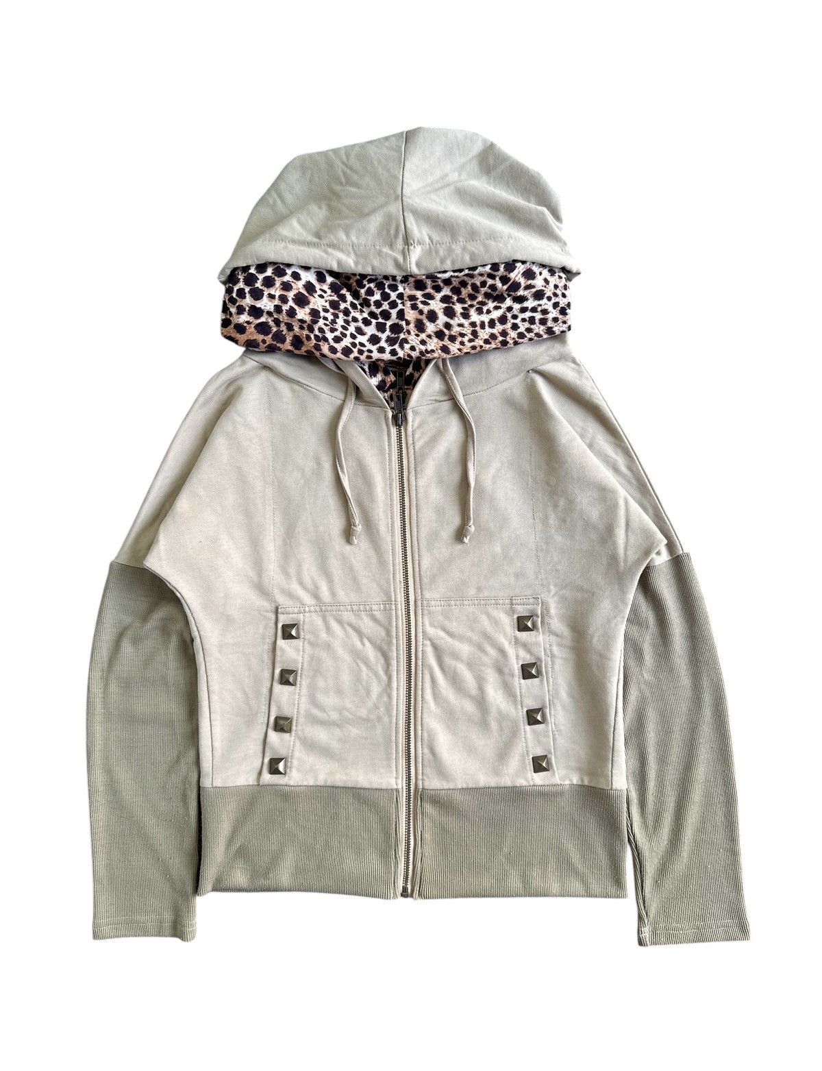 Beauty Beast 2000s STUDDED DOUBLE LAYER CROPPED LEOPARD ZIP HOODIE Size M / US 6-8 / IT 42-44 - 2 Thumbnail