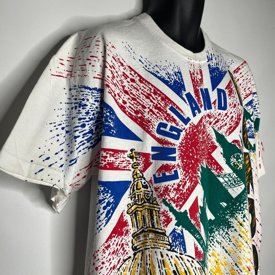 Vintage 90s AOP London England St Pauls Big Ben Tower Bridge T-shirt Size US XL / EU 56 / 4 - 4 Thumbnail