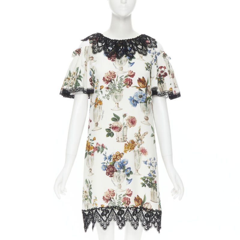 Dolce & Gabbana new DOLCE GABBANA silk vase floral lace cold shoulder flared dress IT38 XS Size XS / US 0-2 / IT 36-38 - 1 Thumbnail