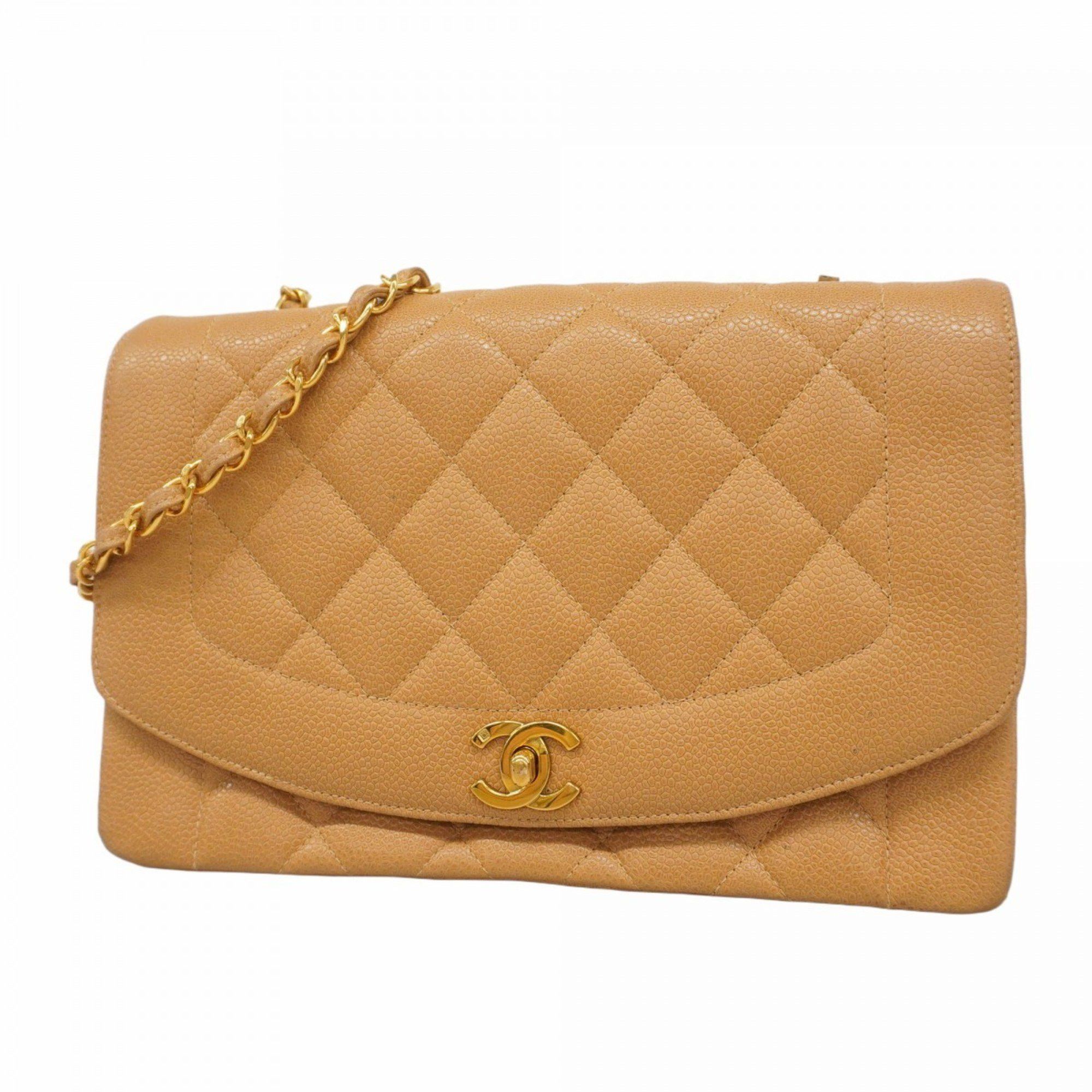 Chanel Shoulder Bag Diana Chain Caviar Skin Beige Women's