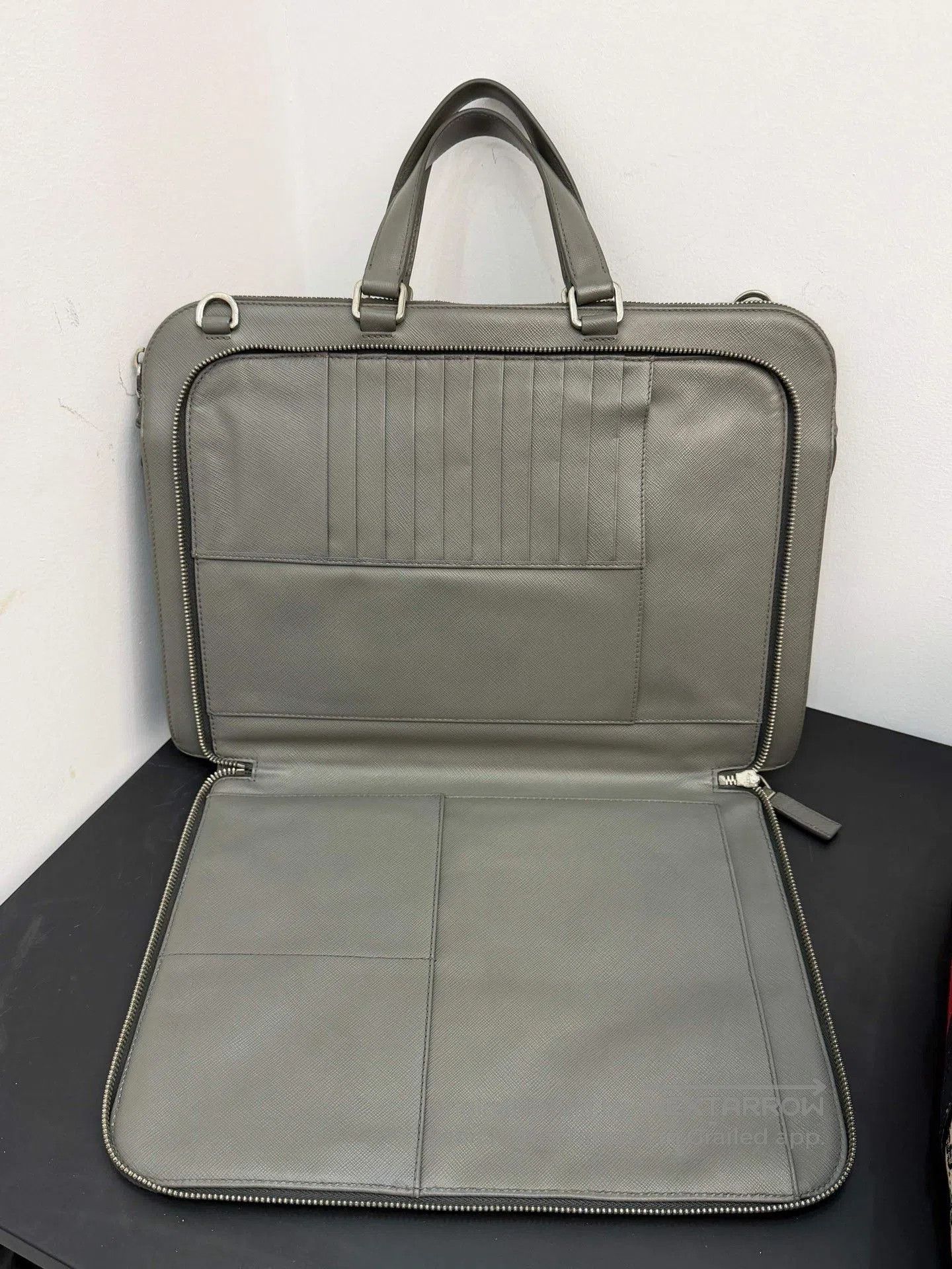 Prada Prada Men's Gray Cross-Grain Leather Briefcase. Size ONE SIZE - 5 Thumbnail