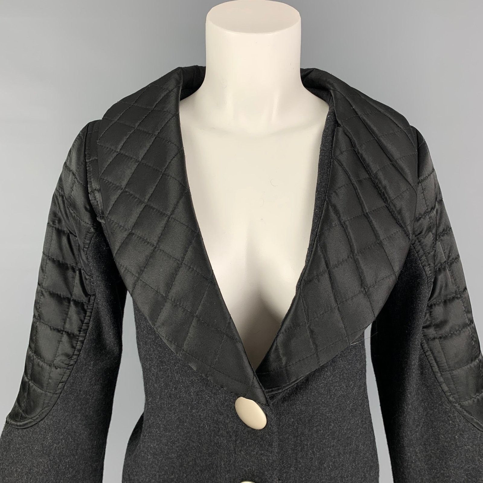 Marc by Marc Jacobs MARC by MARC JACOBS Size 2 Grey Wool Black Quilted Jacket Size XS / US 0-2 / IT 36-38 - 2 Thumbnail