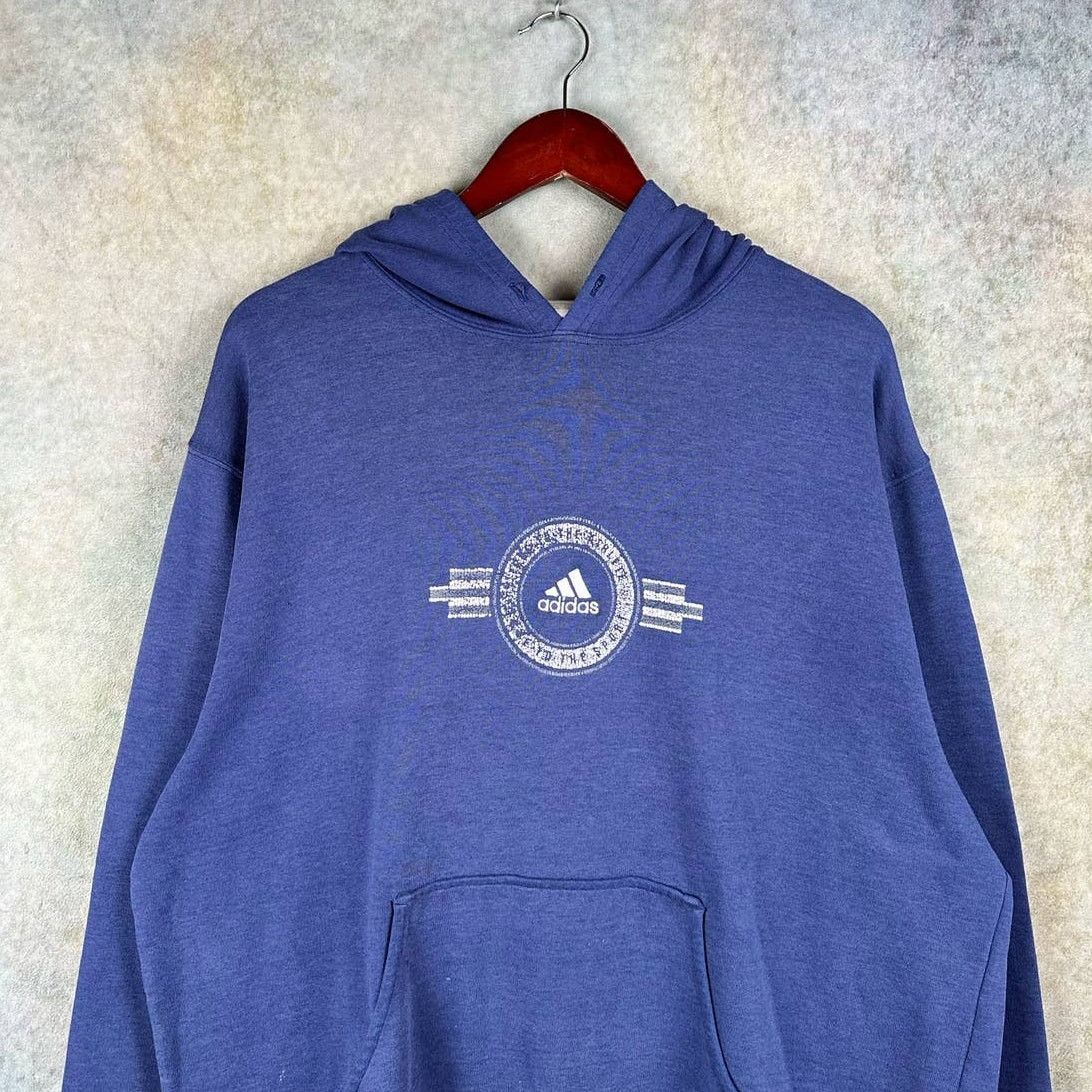 Adidas × Vintage Vintage Adidas Hoodie Sweatshirt Sz L Blue Pullover 90s Size US L / EU 52-54 / 3 - 2 Thumbnail