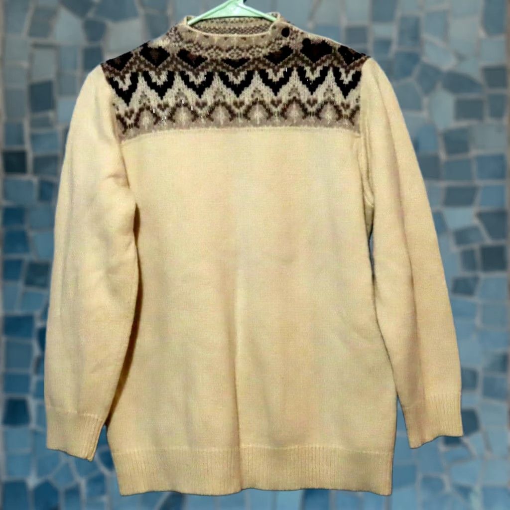 Coldwater Creek Coldwater Creek Sweater Womens L Nordic Beaded Crewneck Buttoned Knit Ivory Size L / US 10 / IT 46 - 1 Thumbnail