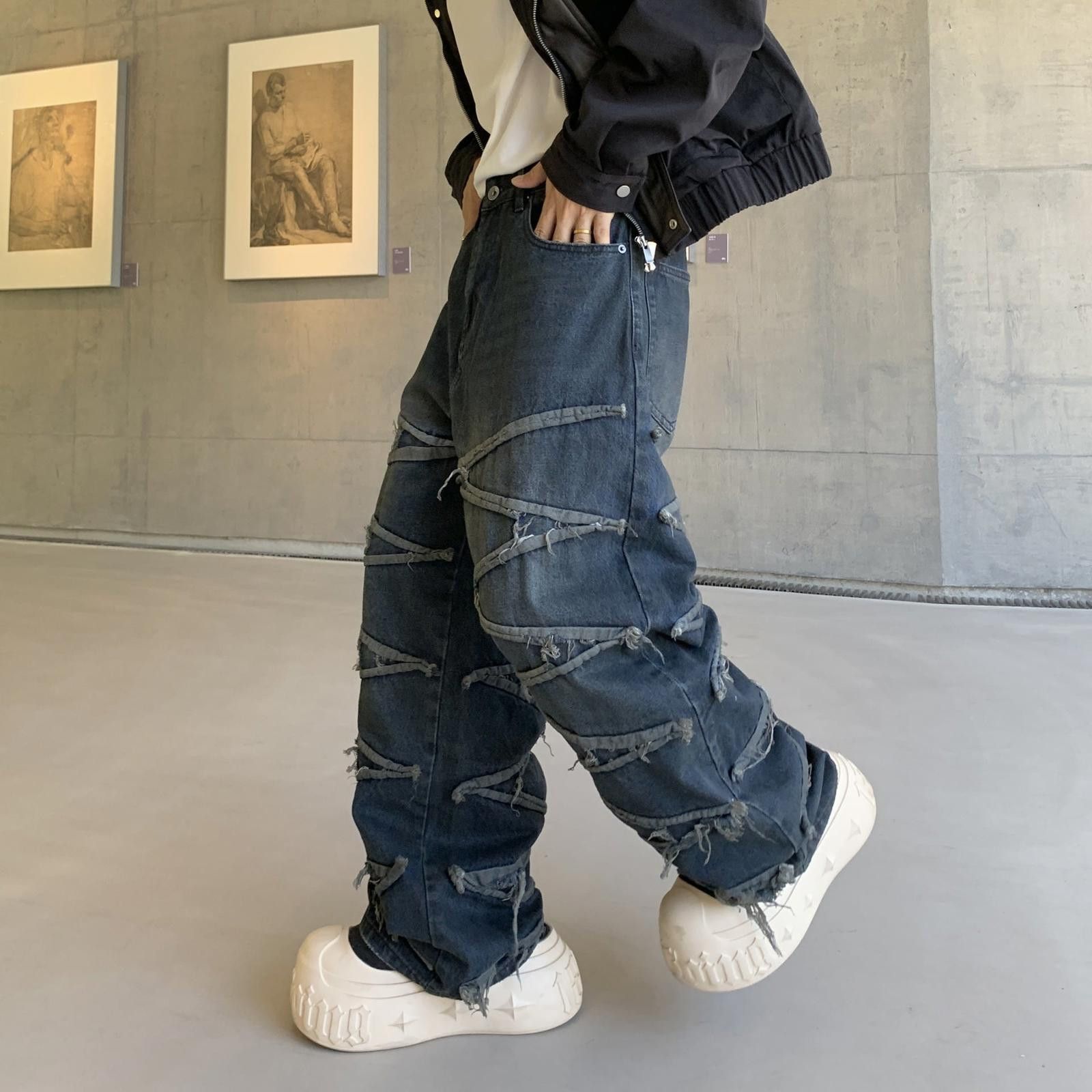 Japanese Brand Distressed Wide Leg Denim Jeans, Baggy Fit Jeans Size US 30 / EU 46 - 2 Thumbnail