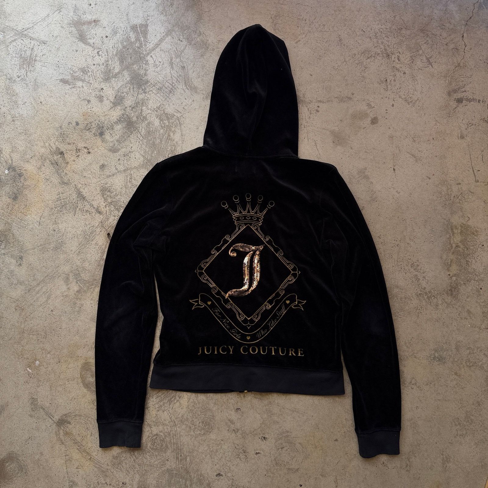 Juicy Couture Vintage y2k Juicy Couture Black Velour Zip Up Hoodie Size M / US 6-8 / IT 42-44 - 2 Thumbnail