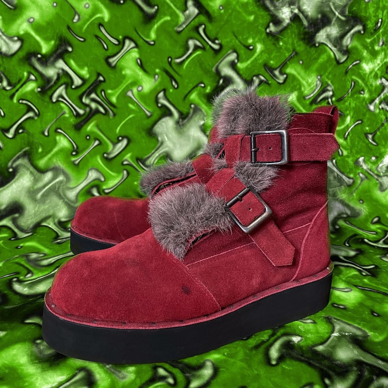 image of Designer Milkboy Fur Platform Boots Suede in Red, Men's (Size 11)