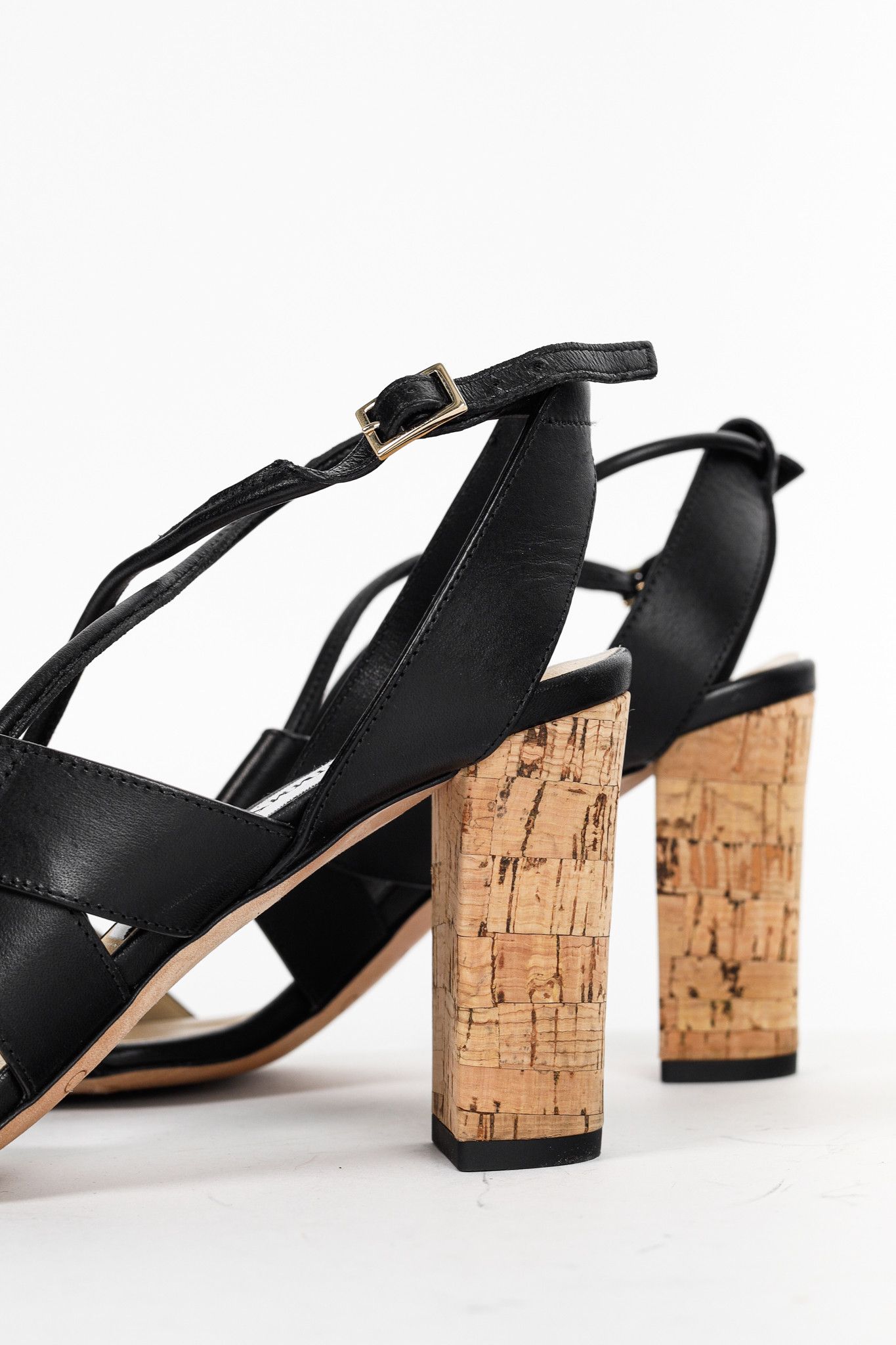 Jimmy Choo Jimmy Choo Margo Black Leather Crisscross Cork-Heel Sandals Size US 7.5 / IT 37.5 - 7 Thumbnail