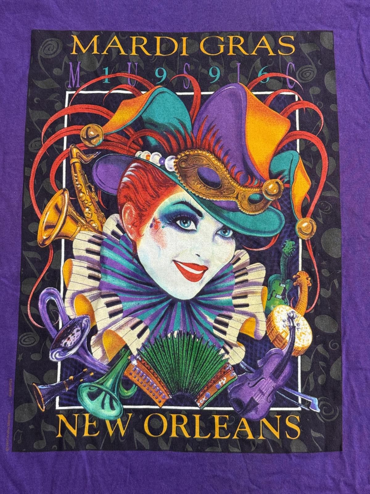 Fruit Of The Loom Vintage Mardi Gras T-shirt 1996 New Orleans Purple Tee - M Size US M / EU 48-50 / 2 - 3 Thumbnail