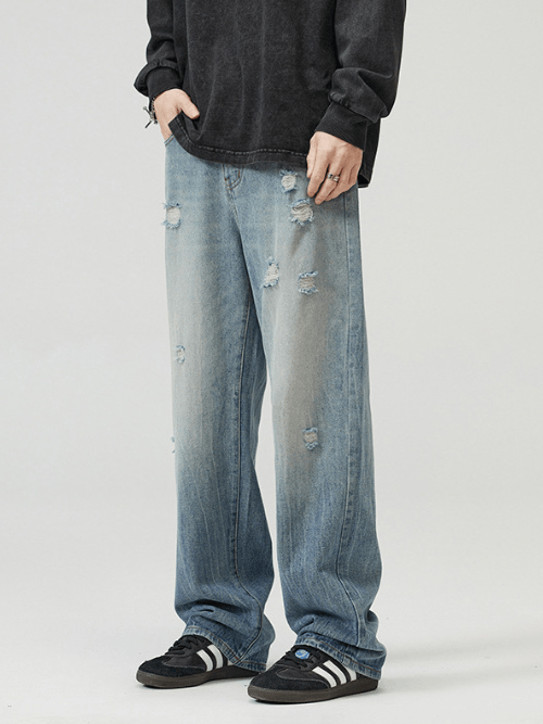 Japanese Brand American high street loose straight-leg ripped washed jeans Size US 32 / EU 48 - 2 Thumbnail